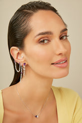 Double Cut Silver Earrings, White Rhodium, Natural Amethyst + Give Magic Gift